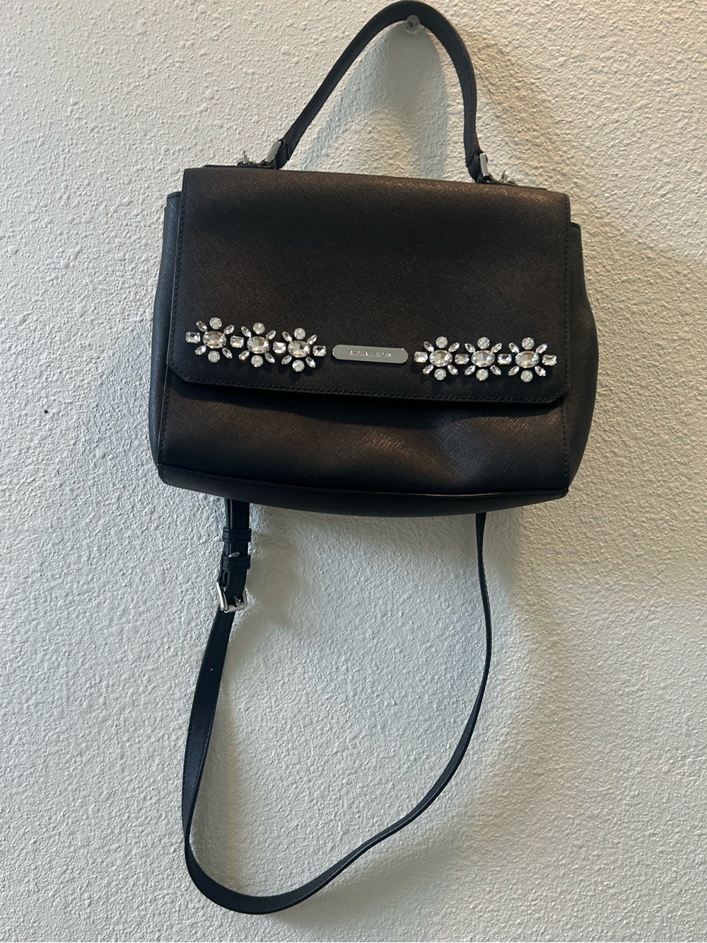 MICHAEL KORS Black Crystal-Embellished Top-Handle Shoulder Bag